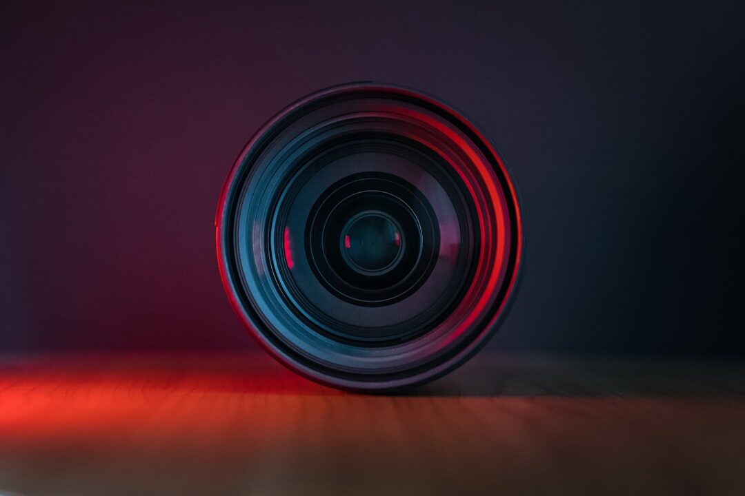 Close-up of a professional broadcast camera lens