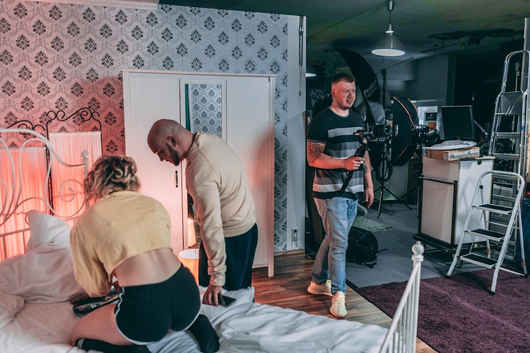 Diverse television production crew working together in a studio